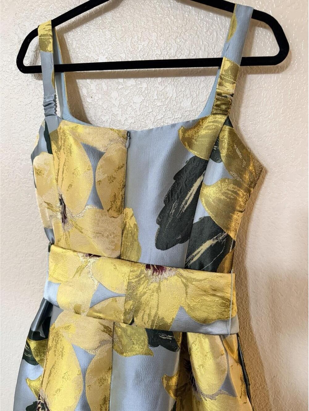New Julia Jordan Floral Jacquard Midi Cocktail Dress In Yellow Blue Multi Sz 10 - Picture 10 of 14